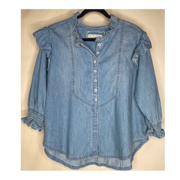 Free People Louise Denim Top in Indigo Sz XS (Runs Big) - Picture 2 of 12